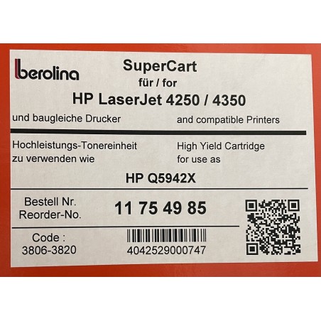 Berolina Q5942X compatible HP Laserjet 4250 4350 Black 42X