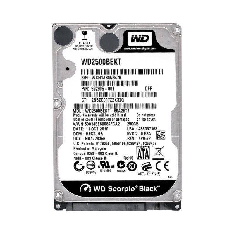 Disque dur 2.5" 250GB  SATA Western Digital Scorpio Black